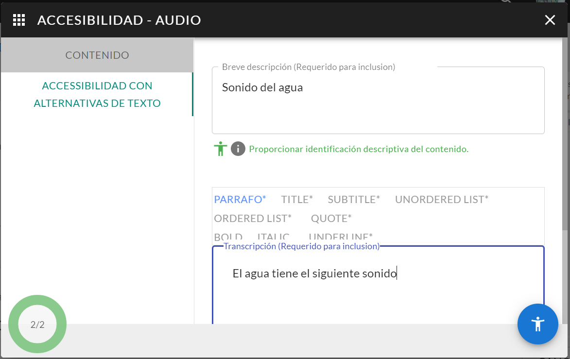 opciones accesibilidad de audio