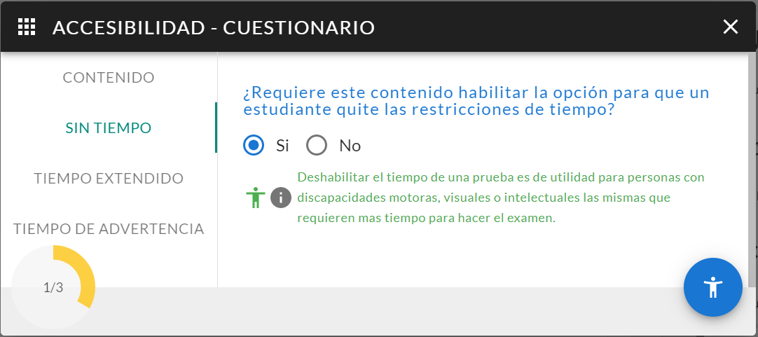 opciones accesibilidad de cuestionarios