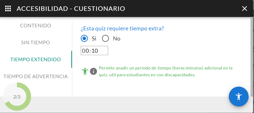 opciones accesibilidad de cuestionarios