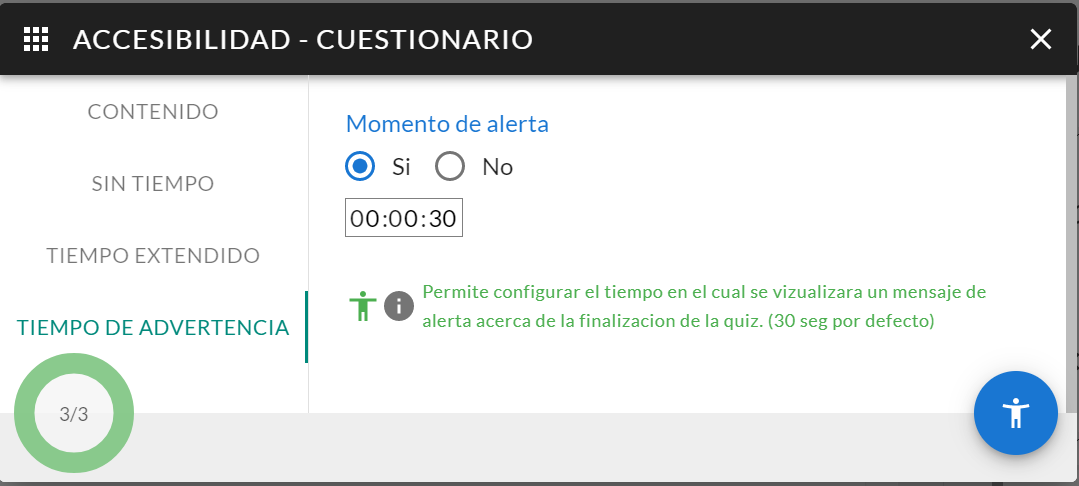 opciones accesibilidad de cuestionarios