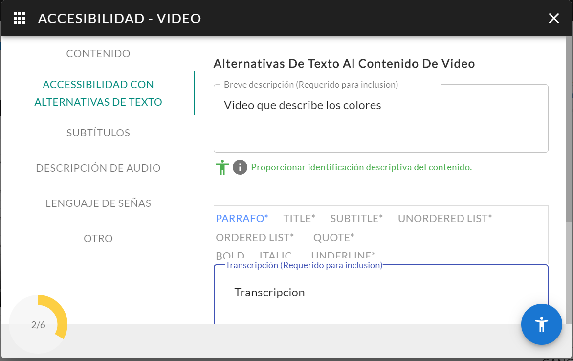 opciones accesibilidad de videos