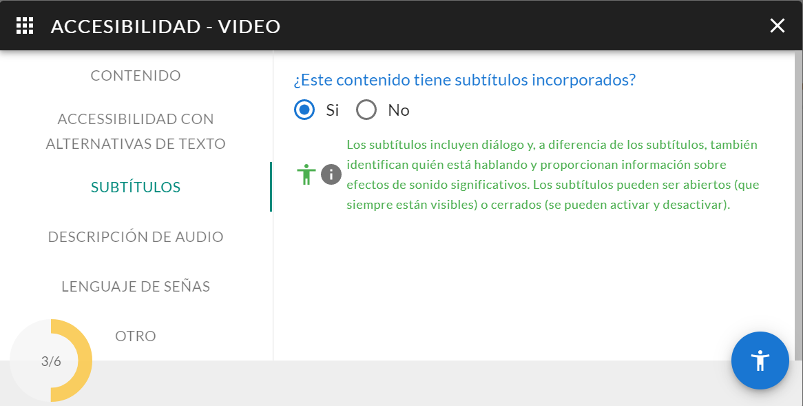 opciones accesibilidad de videos