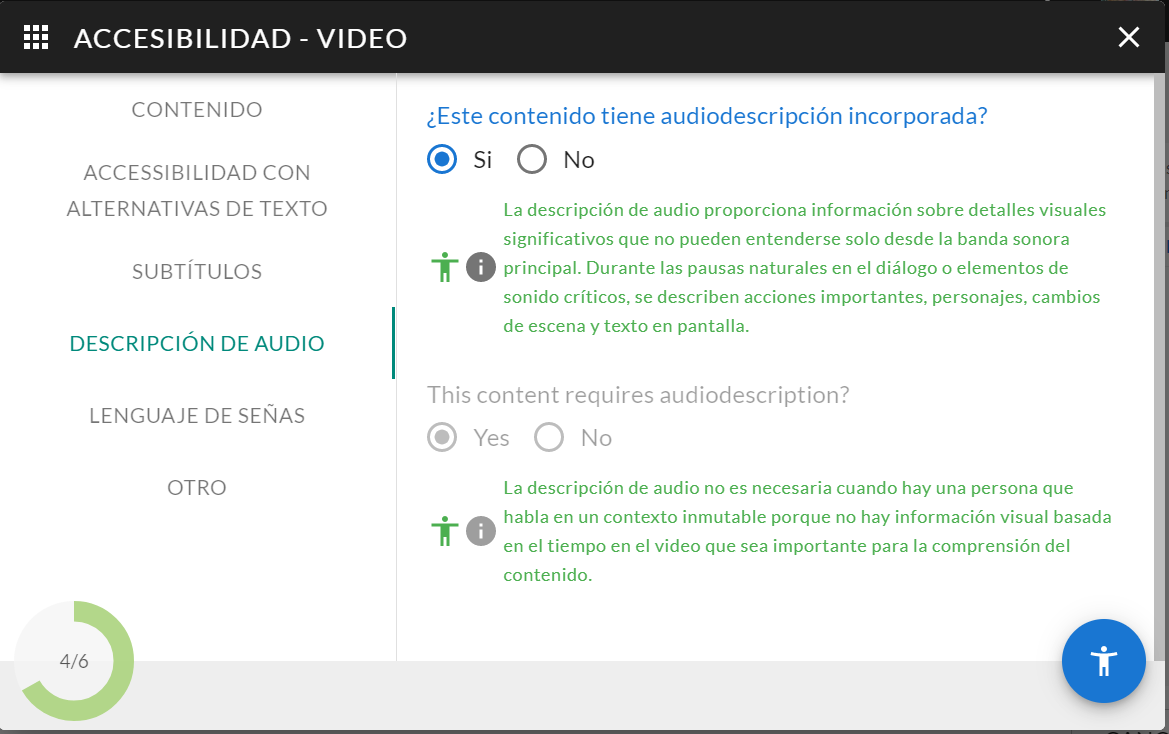 opciones accesibilidad de videos